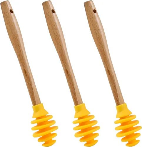 Miniatura 7 de Enenes Palitos de silicona para la miel, 3 cucharas de miel antigoteo con diseño en espiral con varilla agitadora, dispensador libre de BPA de grado
