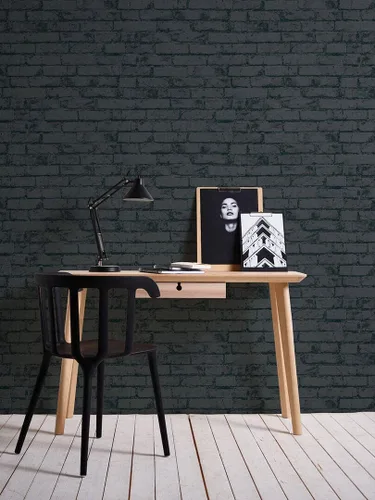 Miniatura 3 de CONCORD WALLCOVERINGS 907882 - Papel tapiz texturizado de ladrillo sintético, negro, 21 pulgadas x 33 pies (56 pies cuadrados), color negro