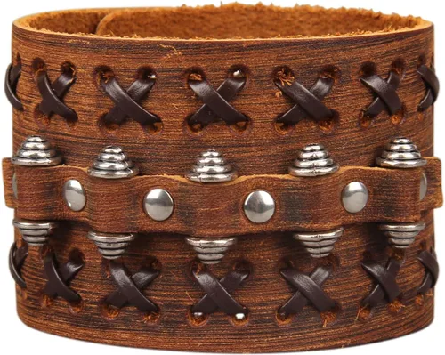 Miniatura 41 de Jeilwiy Pulseras de cuero punk para hombres, pulseras hechas a mano, brazalete ancho, joyería trenzada, color negro y marrón, ajustable, regalos