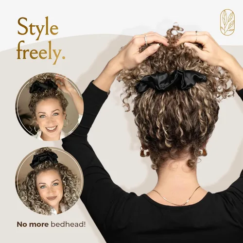 Miniatura 5 de Coleteros de seda para mujeres con moño – Coleteros de seda de morera extragrandes – Coleteros sin daños extra grandes para cabello rizado, grueso