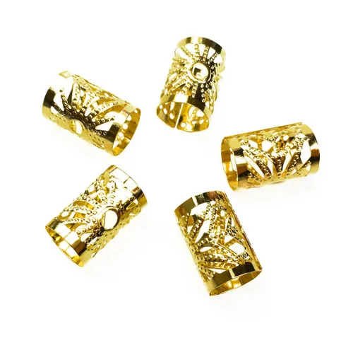 Miniatura 4 de 50 piezas de aluminio ahuecan hacia fuera rastas cuentas metal anillo de pelo decoración trenzado joyería de pelo (dorado)