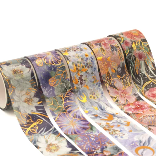 Miniatura 3 de YUBBAEX Blooming Washi - Juego de cintas adhesivas con lámina dorada, cinta de enmascarar peonía ancha decorativa para artes, manualidades DIY