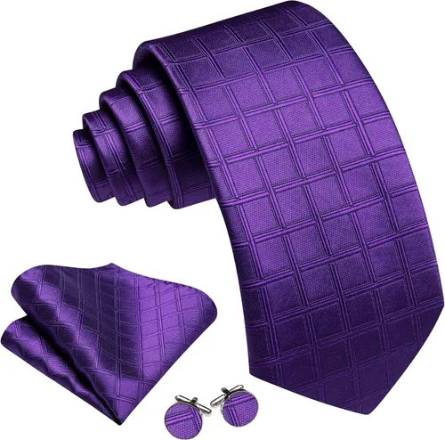 Miniatura 140 de Barry.Wang Juego de corbatas a cuadros para hombre con pañuelo gemelos de rayas clásicas