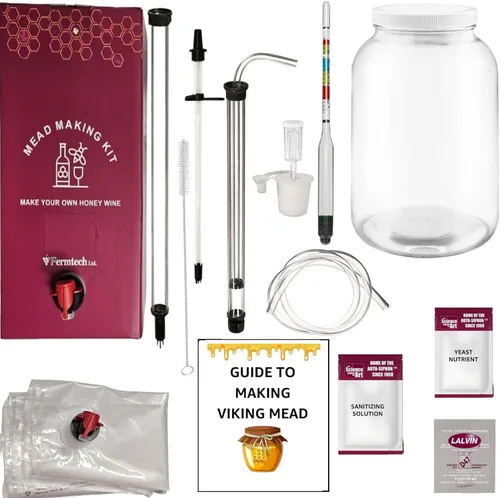 Kit de fabricación de hidromiel de lujo – Kit reutilizable para hacer tu propio Mead – rinde 1 galón de hidromiel | Cerveza, vino, fruta, vino y