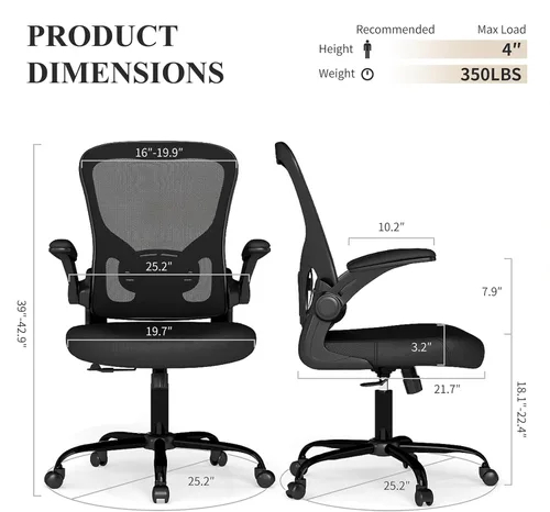 Miniatura 3 de Flysky Silla de oficina de malla, sillas ergonómicas de escritorio para computadora para oficina en casa, con reposabrazos abatibles