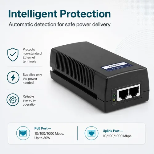Miniatura 6 de BV-Tech Inyector Gigabit PoE+ de Alimentación a través de Ethernet 30W Plug & Play hasta 99 Metros