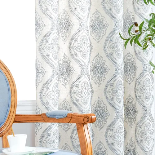 Miniatura 4 de Jinchan - Cortinas de lino bohemias para sala de estar, diseño bordado, cortinas para ventana, filtrado de luz, mezcla de lino, juego