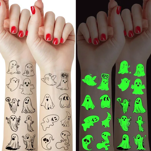 70 piezas de tatuajes temporales de Halloween que brillan en la oscuridad para niños, monstruo fantasma luminoso negro para niños, calcomanías de
