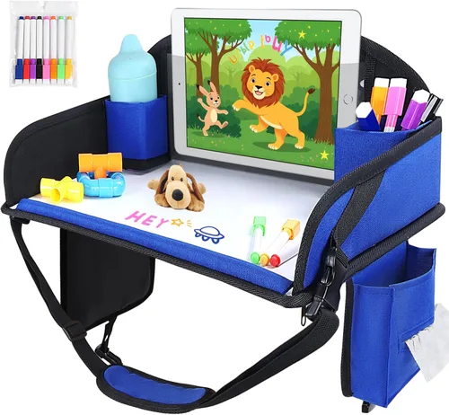 Miniatura 25 de 2 piezas Bandeja de viaje para niños, bandeja para asiento de coche para niños Viaje, Esenciales de viaje en carretera para niños con kit de dibujo