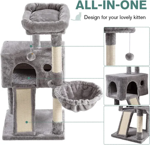 Miniatura 4 de IMUsee Árbol para gatos de interior, condominio de varios niveles con percha grande, postes rascadores, hamaca, soporte de escalada para gatos