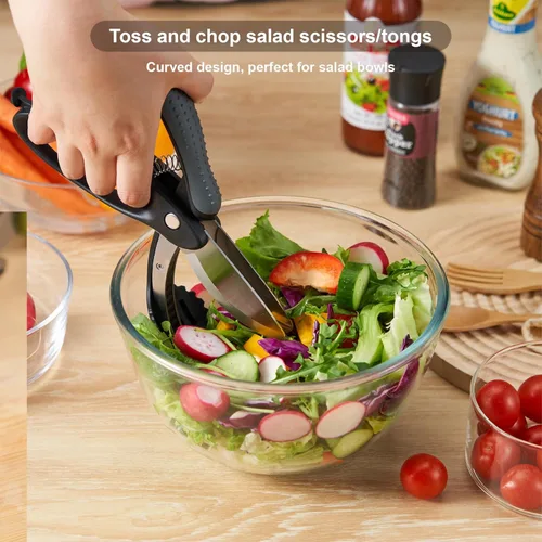 Miniatura 2 de Tijeras de ensalada ALEXPHY con dobles cuchillas, picadora de lechuga para ensalada picada, negras Negro