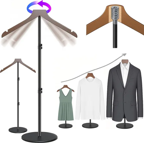 Miniatura 13 de Soporte para camisetas (negro, 44.5 pulgadas con soporte para sombreros, 1 unidad)