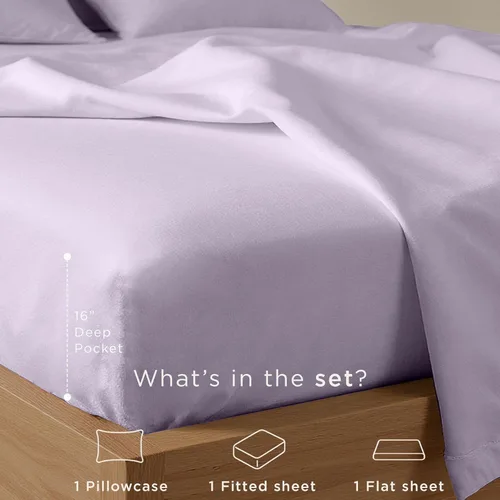 Miniatura 3 de Juego de sábanas de algodón Threadmill para cama Twin XL Sábanas 100% algodón para cama Twin XL Juego de sábanas Twin XL de satén liso con Lilac