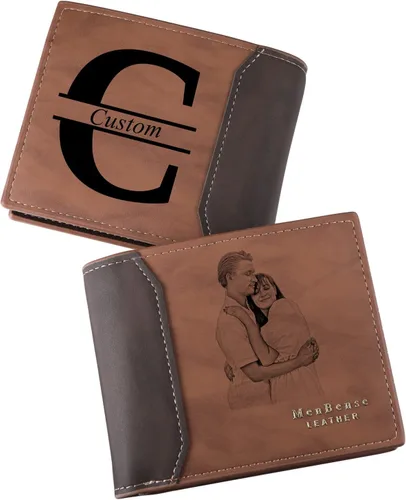 Miniatura 19 de INBLUE Billetera plegable grabada personalizada, cartera de cuero personalizada con foto y texto grabado, regalos para hombres, marido, papá, hijo