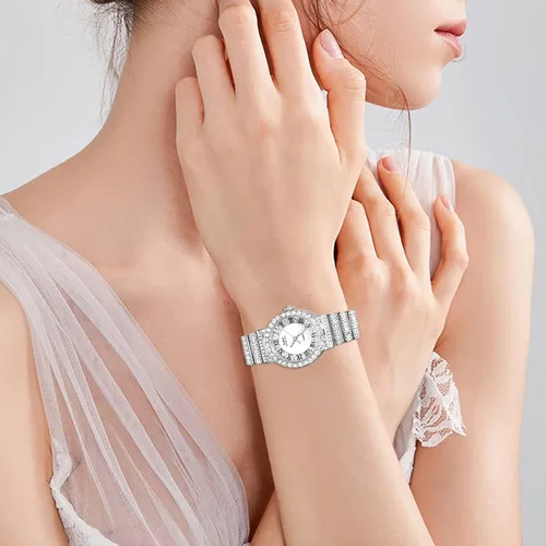 Miniatura 6 de Avaner Reloj de pulsera analógico de cuarzo con diamantes de imitación para hombre con correa de acero inoxidable para disfraz de Halloween