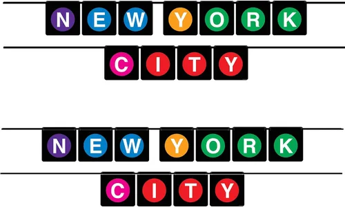 Beistle 53650 Banners colgantes de 2 piezas de decoración de fiesta de la ciudad de Nueva York, 5 pulgadas x 6 pies, negro/morado, azul, amarillo,