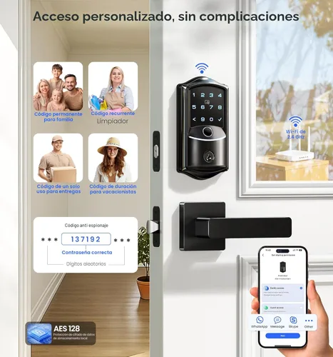 Miniatura 5 de Veise VE027-L - Cerradura inteligente WiFi integrada con asas, juego de cerradura de puerta de entrada sin llave de huellas dactilares, control