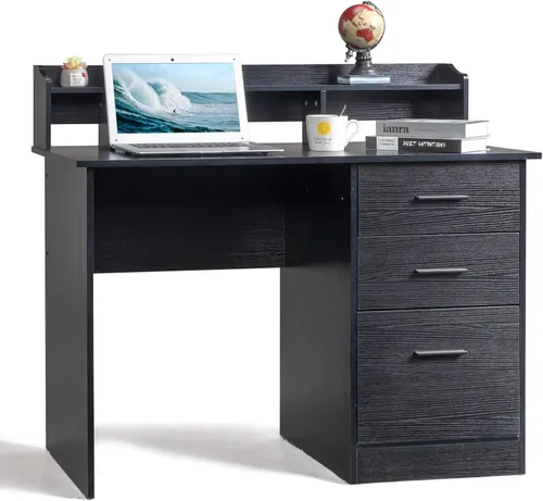 Miniatura 11 de Karl home Escritorio para ordenador de estudio y escritura, mesa para PC y portátil de madera para oficina en casa con estante de cajón, bandeja