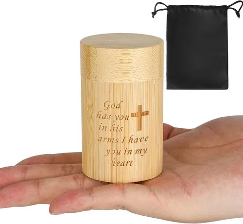 Juego de 1 urnas pequeñas de dispersión para cenizas humanas, bambú natural, mini urna de cremación de recuerdo con patrón de cruz grabada, para