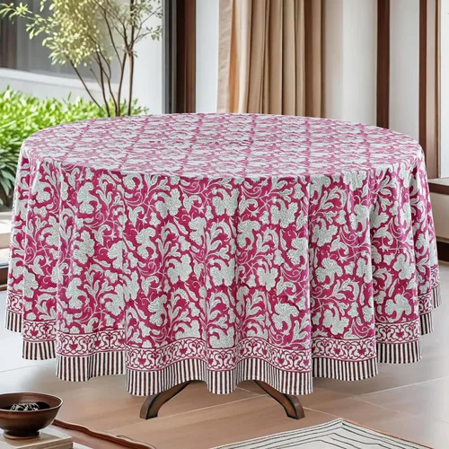 Miniatura 13 de Ridhi Mantel redondo de algodón reutilizable con estampado de bloque a mano, color verde espárragos, 60 pulgadas, mantel decorativo para uso diario