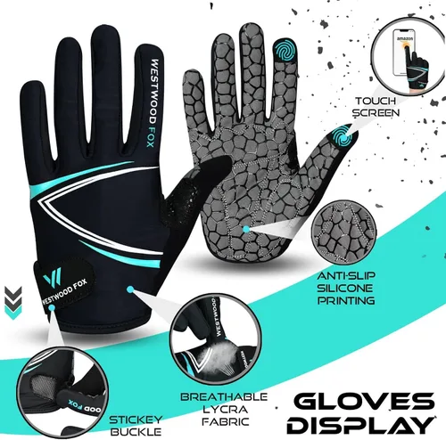 Miniatura 2 de WESTWOOD FOX Guantes de ciclismo de dedo completo, acolchados, antideslizantes para pantalla táctil, guantes de bicicleta de montaña que absorben