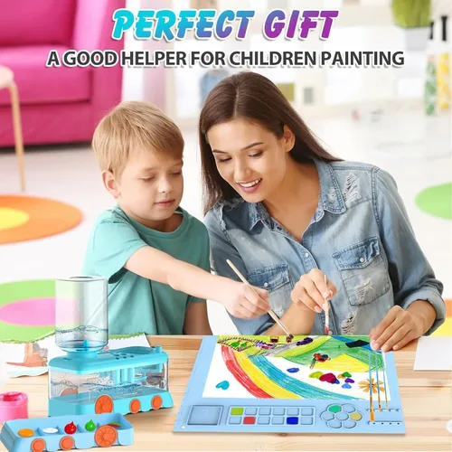 Miniatura 5 de Kit de limpieza de pinceles para niños con 5 pinceles, bata de arte, tapete lavable, guía, tarro limpiador de pinceles en espiral para acuarela