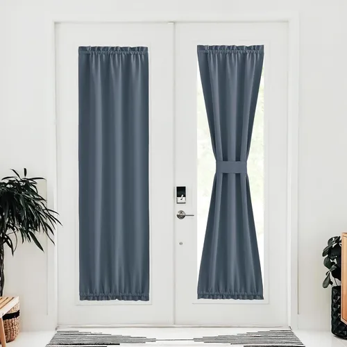 Miniatura 95 de NICETOWN Cortinas opacas unicolor con aislamiento térmico para puerta francesa, granja, oscurecimiento de habitación, puertas y ventanas de Marrón