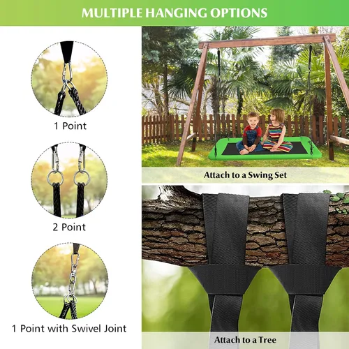 Miniatura 5 de Goplus Columpio de árbol de plataforma gigante de 60 pulgadas para niños y adultos, columpio rectangular ajustable para interiores y exteriores