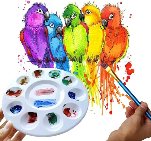 Miniatura 2 de Hulameda 10 paletas de bandejas de pintura, paleta redonda de plástico para niños o alumnos para pintar, manualidades en casa, jardín de infantes