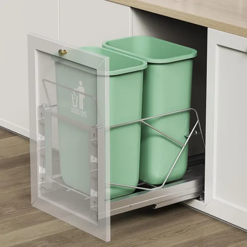 Miniatura 8 de Bote de basura extraíble para debajo del gabinete, montaje en puerta y tirador de doble modo, portabasuras extraíble, kit de elevación debajo