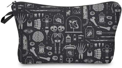 Miniatura 20 de Deanfun Bolsa de cosméticos para mujer, con estampado 3D de calavera negra, bolsa de maquillaje impermeable, bolsa de aseo de viaje, accesorios