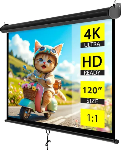 ZENY Pantalla de proyector desplegable de 120 pulgadas 1:1 HD, pantalla de proyección manual de cine en casa, pantalla de cine retráctil portátil