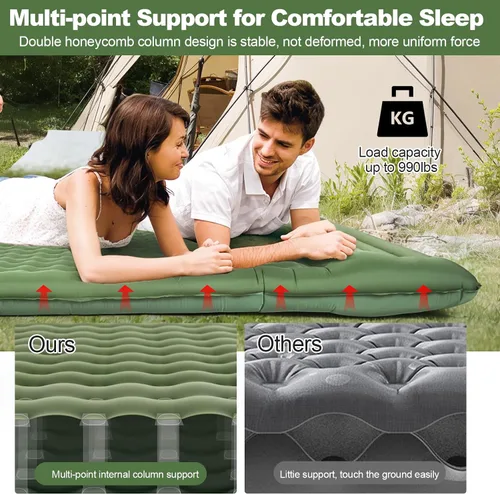 Miniatura 4 de CAMULAND Colchoneta de dormir doble para campamento, 4.7 pulgadas, ultra gruesa, autoinflable, para 2 personas, con bomba de pie de almohada
