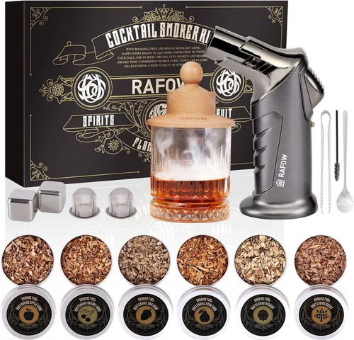 Miniatura 8 de Kit de Ahumador de Cóctel con Antorcha - Kit de Ahumador de Whiskey con 6 Sabores de Virutas de Madera Ahumada - Kit de Ahumador de Bebidas Old