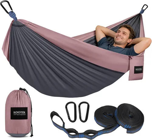 Miniatura 12 de Kootek Hamaca de campamento, hamacas portátiles con correas para árboles y bolsa de transporte adjunta, equipo esencial de campamento, perfecto