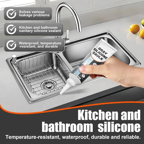 Miniatura 2 de JAOJAO Calafateo de silicona gris, sellador de calafateo impermeable con raspador y calcomanía, curado rápido para baño, cocina, ventanas y uso