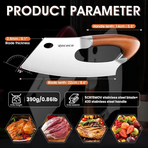 Miniatura 8 de ROCOCO Cuchillo de carnicería para carne Cuchillo único que ahorra esfuerzo Cuchillo de cocina profesional Cuchillos de chef de acero inoxidable