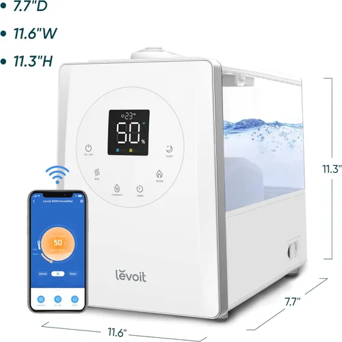 Miniatura 14 de LEVOIT Humidificadores evaporativos para dormitorio de bebé, filtros dobles de aire y agua, sensor separado, sin luz azul para luz nocturna de Blanco