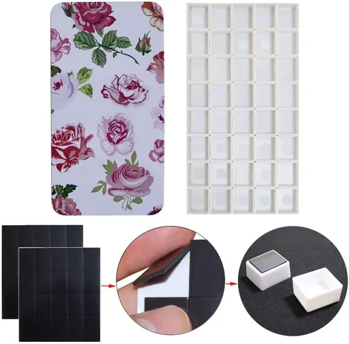 Miniatura 2 de Estuche de lata de paleta de acuarela con 40 piezas de sartenes vacías de plástico blanco para acuarela con cuadrados magnéticos de transporte