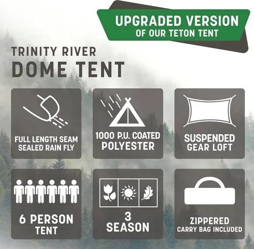 Miniatura 3 de Stansport Trinity River - Tienda de campaña para 6 personas, tienda de campaña familiar de 3 estaciones con lluvia de longitud completa, loft