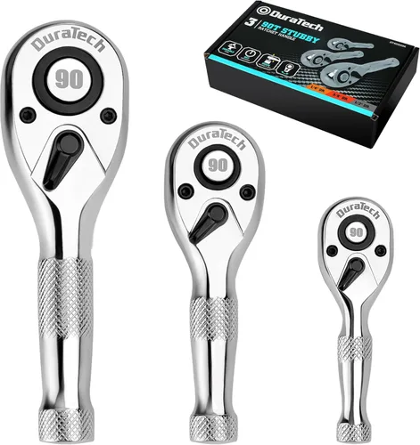 Miniatura 8 de DURATECH Llave de trinquete rechoncha de 1/4 pulgadas, destornillador de zócalo y broca, 72 dientes, aleación de cromo, acabado cromado