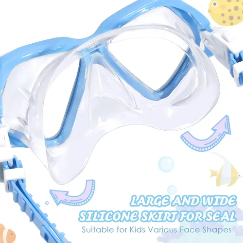 Miniatura 4 de Seago Gafas de natación para niños con cubierta para la nariz, máscara de esnórquel, máscara de buceo y natación, vidrio templado antivaho con Azul