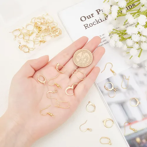 Miniatura 3 de Beebeecraft 1 caja de 50 ganchos para aretes de 5 estilos con agujero de bucle, chapado en oro de 18 quilates, kit de fabricación de aretes