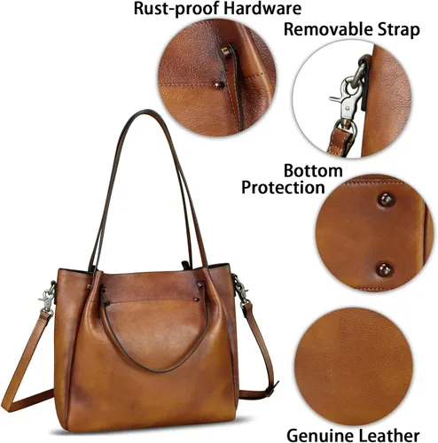 Miniatura 6 de Bolsos de cuero genuino para mujer, bolsos vintage hechos a mano con asa superior