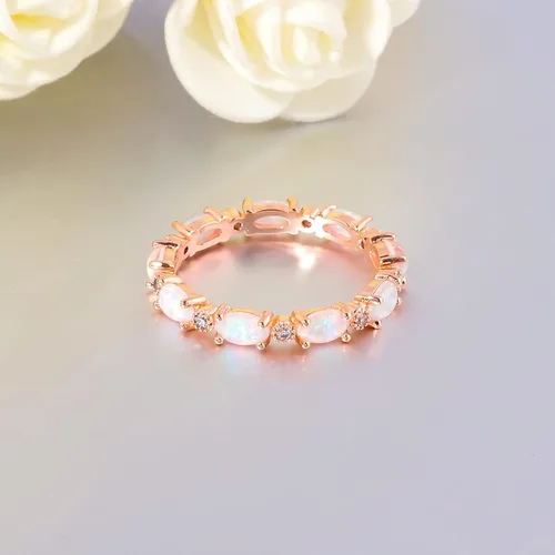 Miniatura 5 de CiNily Anillos de oro chapados en oro de 14 quilates, anillos de ópalo creado para mujer, compromiso Boda Anillos de compromiso de eternidad
