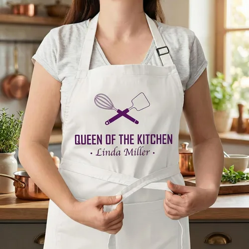 Miniatura 8 de Queen of the Grill Delantal para mujer, delantal de cocina impermeable con 2 bolsillos, divertido regalo de cocina, delantal de chef ajustable