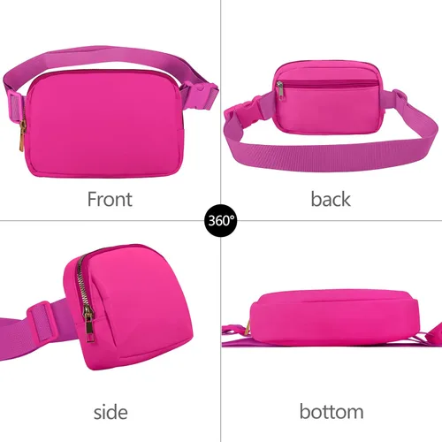 Miniatura 2 de VOROLO Riñonera para mujeres y hombres, bolsa cruzada, bolsa de cinturón con correa ajustable, Magenta, Talla única