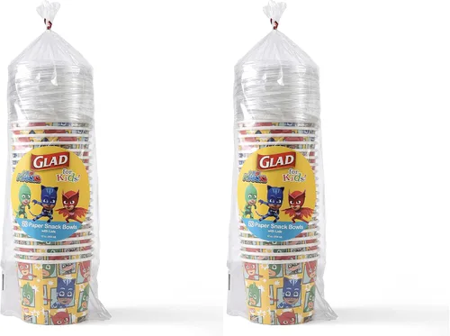 Miniatura 8 de Glad Cuencos de papel para aperitivos con tapas para niños, diseño espacial, resistentes, desechables para microondas con tapas para sopa o helado