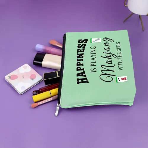Miniatura 6 de Sazuwu Mahjong - Bolsa de maquillaje divertida para mujer, Verde, rosa y morado, Juguetón Mahjong Tema