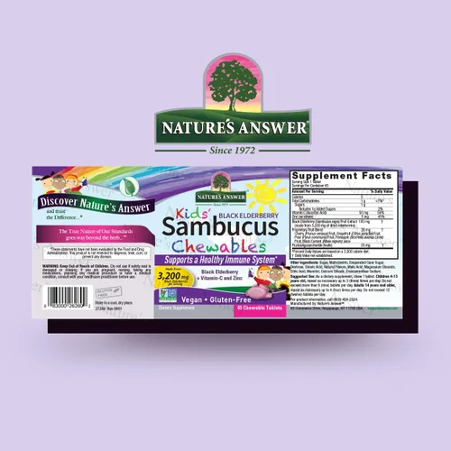 Miniatura 2 de Nature's Answer Kids Sambucus Chewables 3200 mg, 45 tabletas – Baya de saúco negro con vitamina C y zinc – Gran sabor de apoyo para el sistema